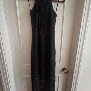 JALOUZE Vintage Y2K Black Glitter High Neck Column Dress size 8
